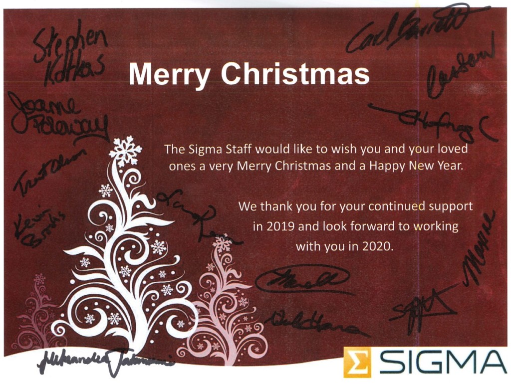 Merry Christmas and Happy Holidays from the Staff at Sigma